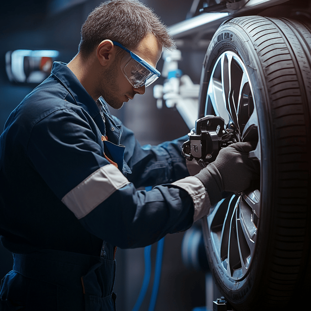 automechanik provádějící geometrii kol